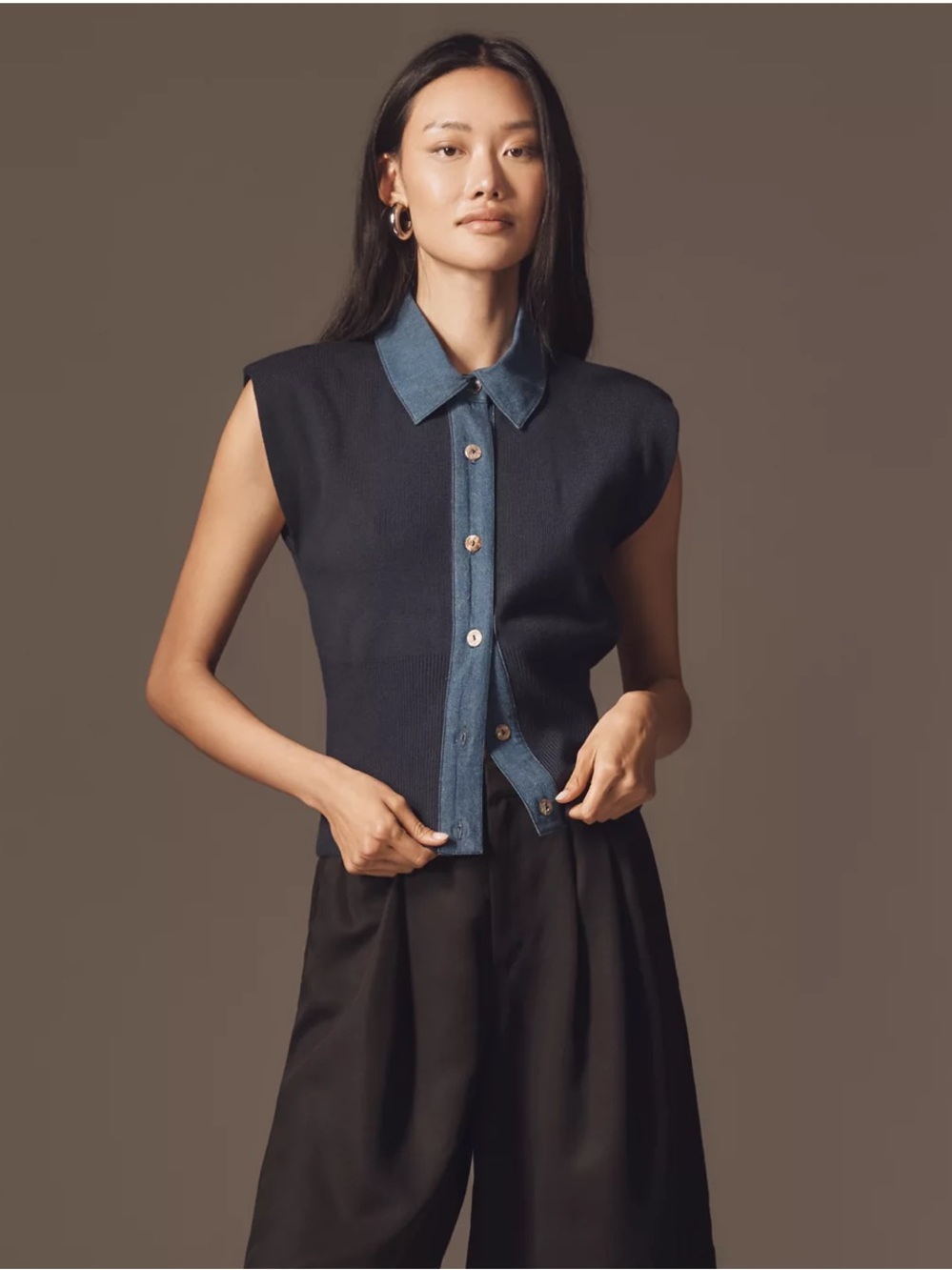 Maeve Collared Denim Muscle Sweater Vest Size XS NWT